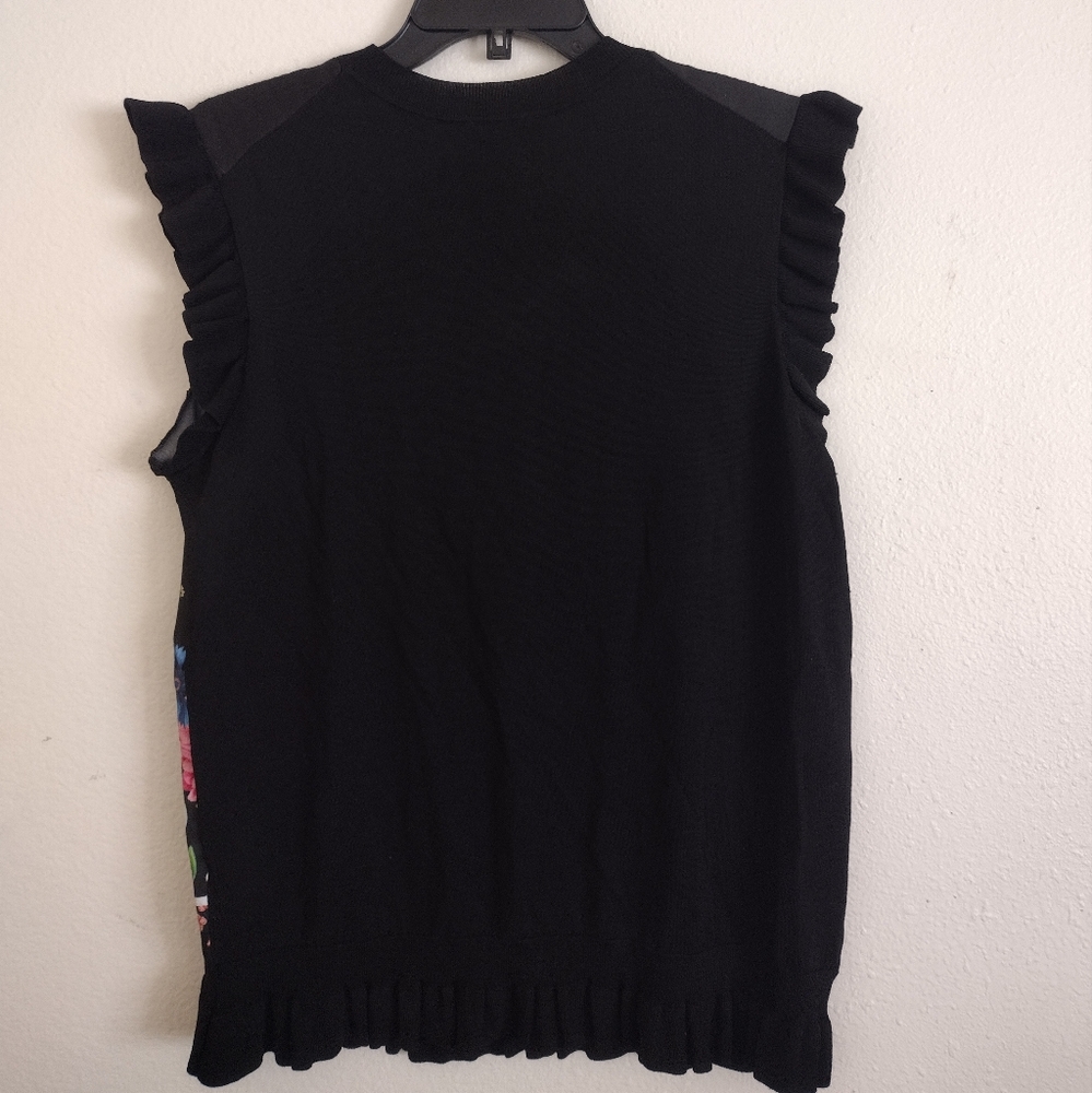 Ted Baker Myshell Florence Sleeves Ruffle Black Floral Top Size 8 (TB 3) - Picture 9 of 10